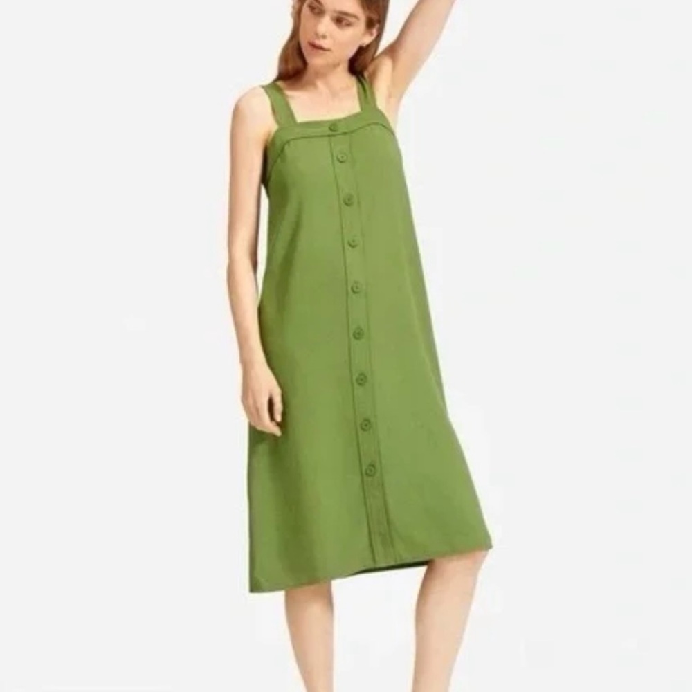 Everlane Green Japanese Goweave Picnic Button Front Midi Tank Dress 6
